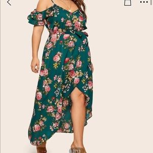 Ruffle off shoulder sleeves wrap maxi dress 4xl